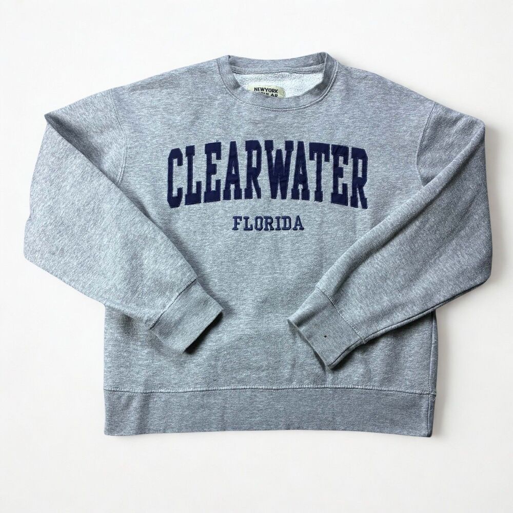New York Popular Sweatshirt Mens Med Gray Clearwater Florida Collegiate Crewneck